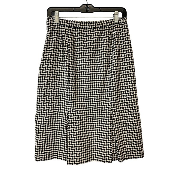 Eddie Bauer Wool Blend Slit Pleats Black & White Houndstooth Skirt Lined Size 6 - Picture 7 of 12
